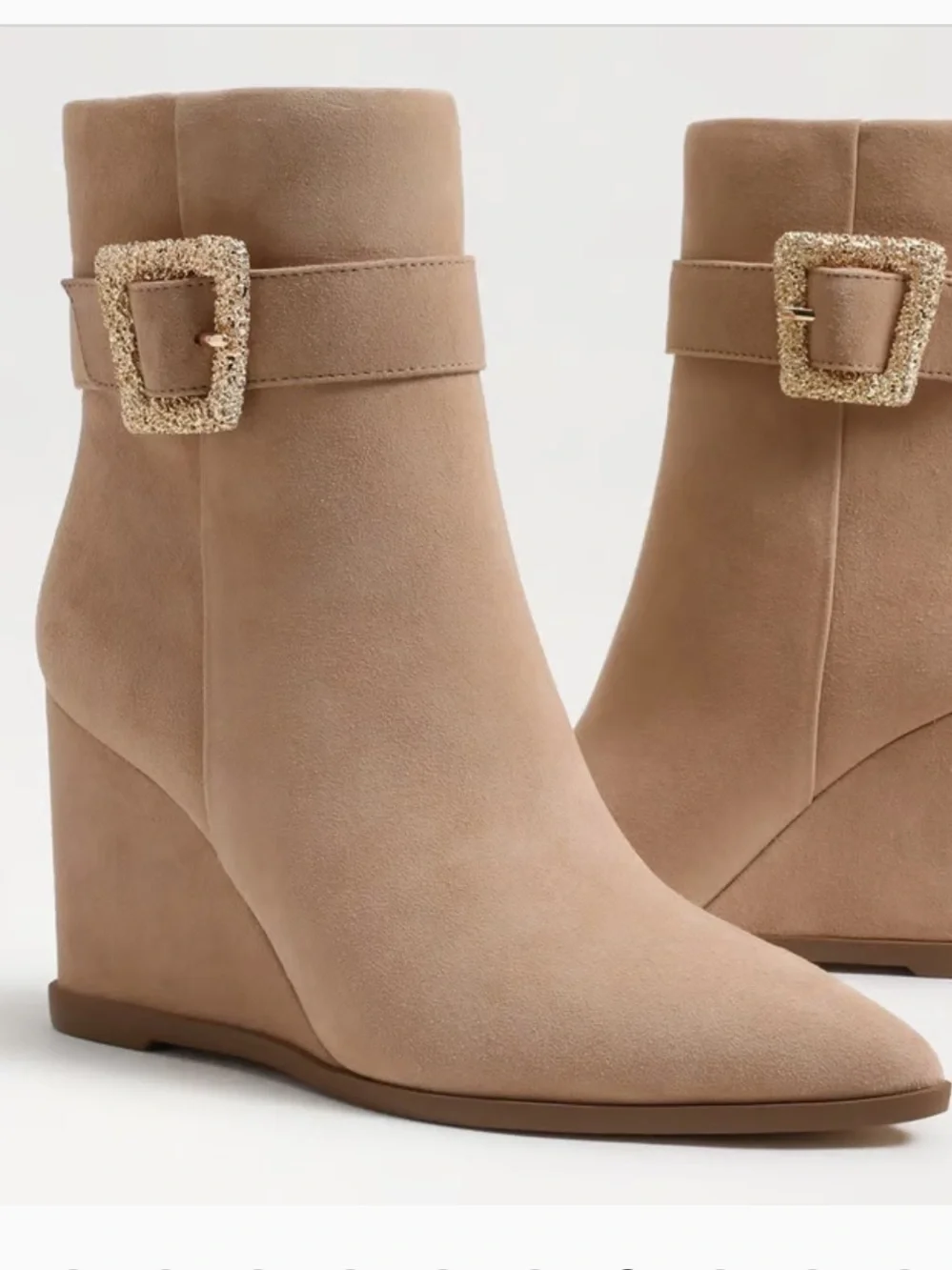 Sam Edelman Tan Wedge Ankle Boots with Decorative Buckle